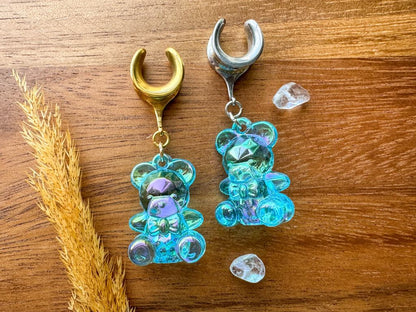 Iridescent Blue Gummy Bears Plug Earrings