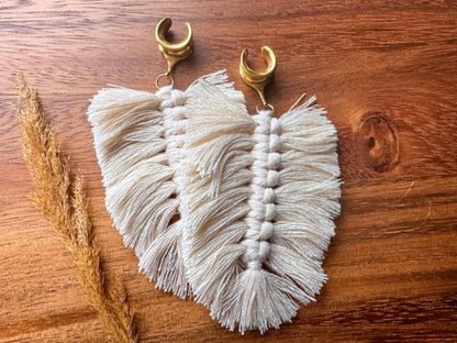 Ivory Boho Tassels Plug Earrings
