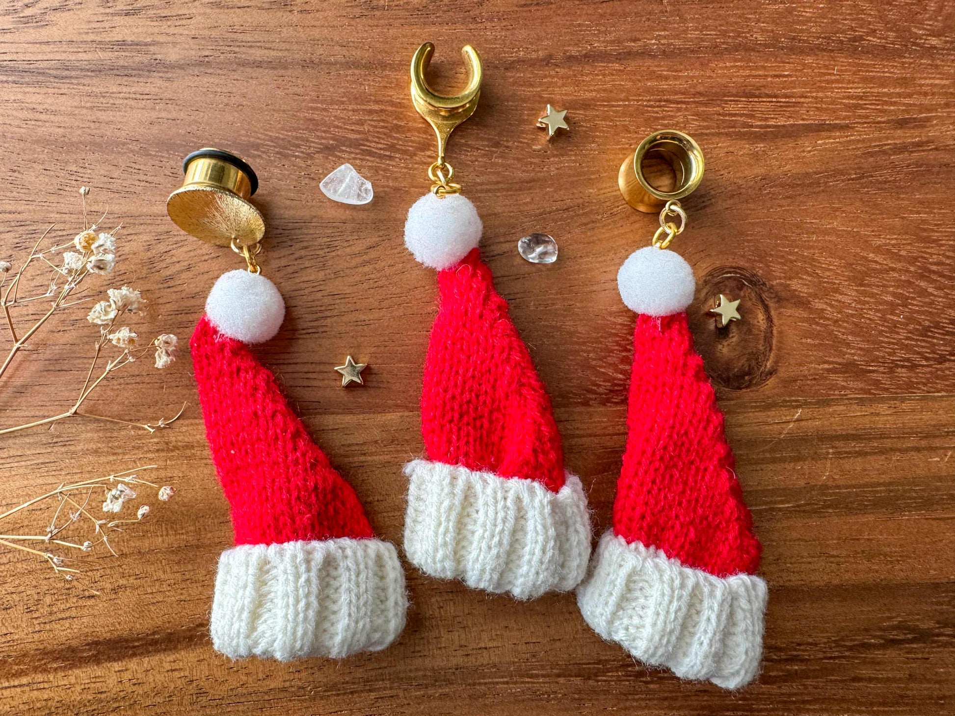 Knitted Santa Hats Plug Earrings