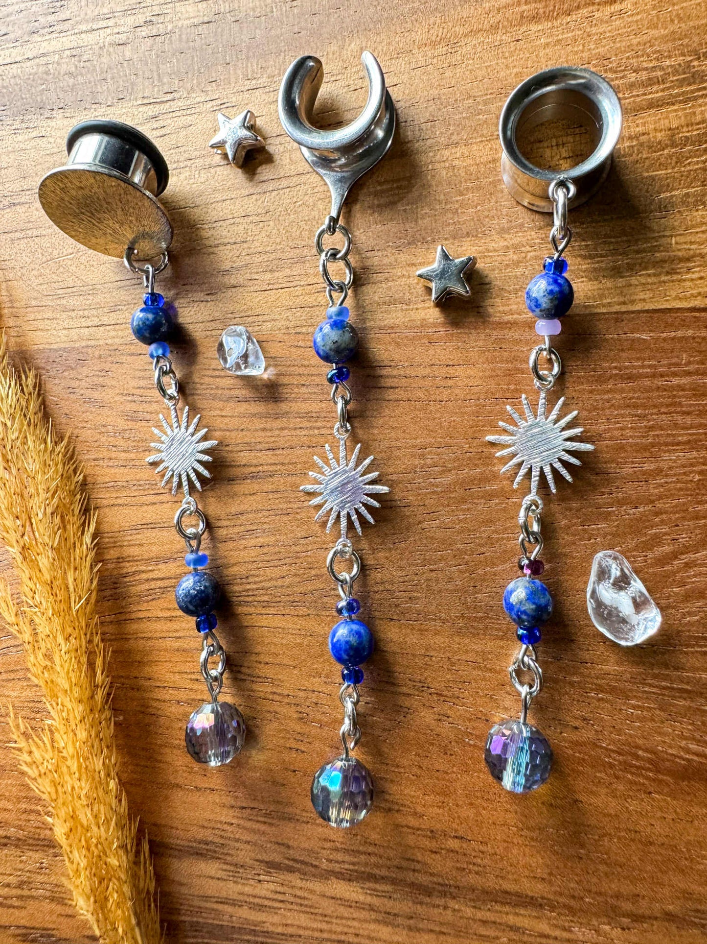 Lapis Lazuli Beaded Suns Plug Earrings
