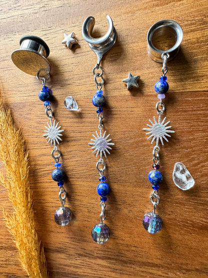 Lapis Lazuli Beaded Suns Plug Earrings