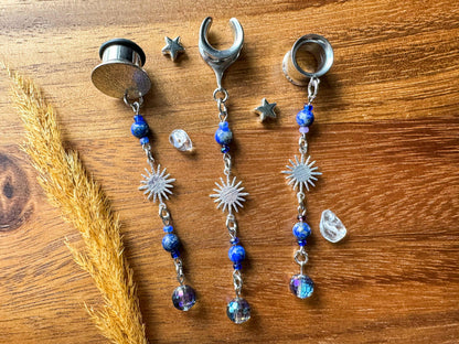 Lapis Lazuli Beaded Suns Plug Earrings