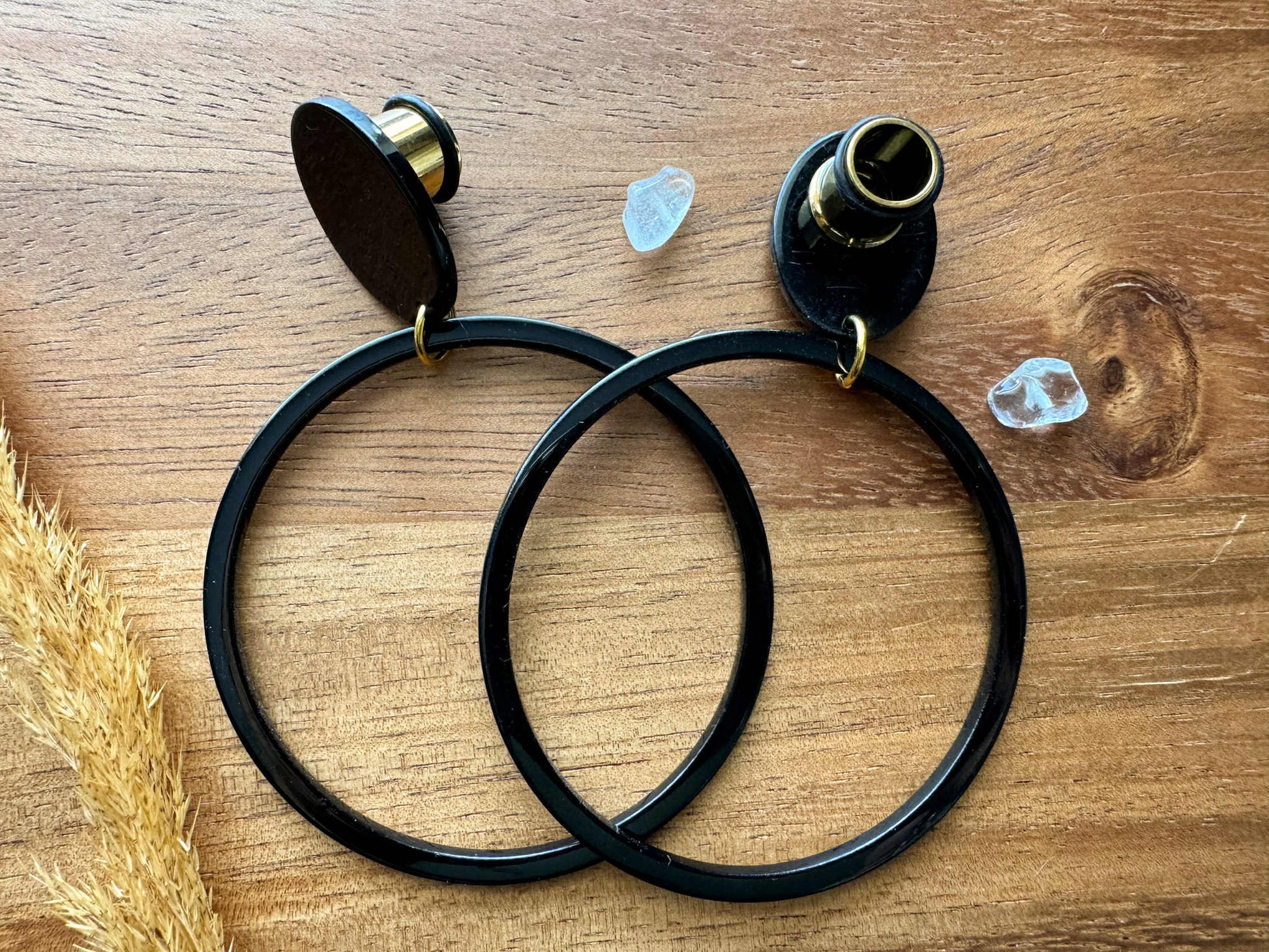 Large Black Acetate Hoops Plug Earrings