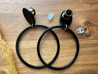 Large Black Acetate Hoops Plug Earrings