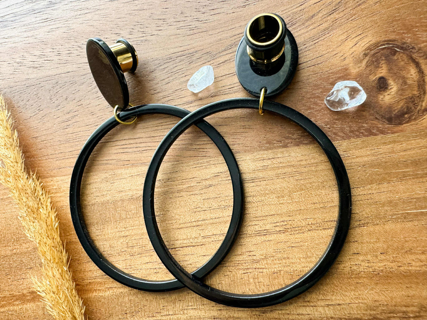Large Black Acetate Hoops Plug Earrings