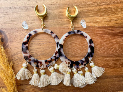 Large Tortoiseshell Boho Hoops Plug Earrings