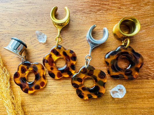 Leopard Flower Dangles Plug Earrings