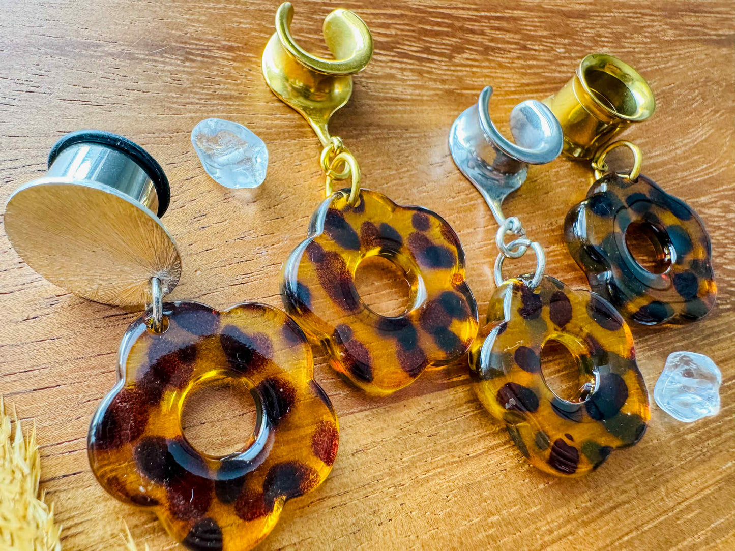 Leopard Flower Dangles Plug Earrings