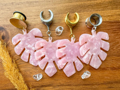 Light Pink Monstera Leaves Plug Earrings