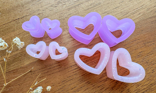 Light Pink and Purple Silicone Heart Tunnels Plug Earrings