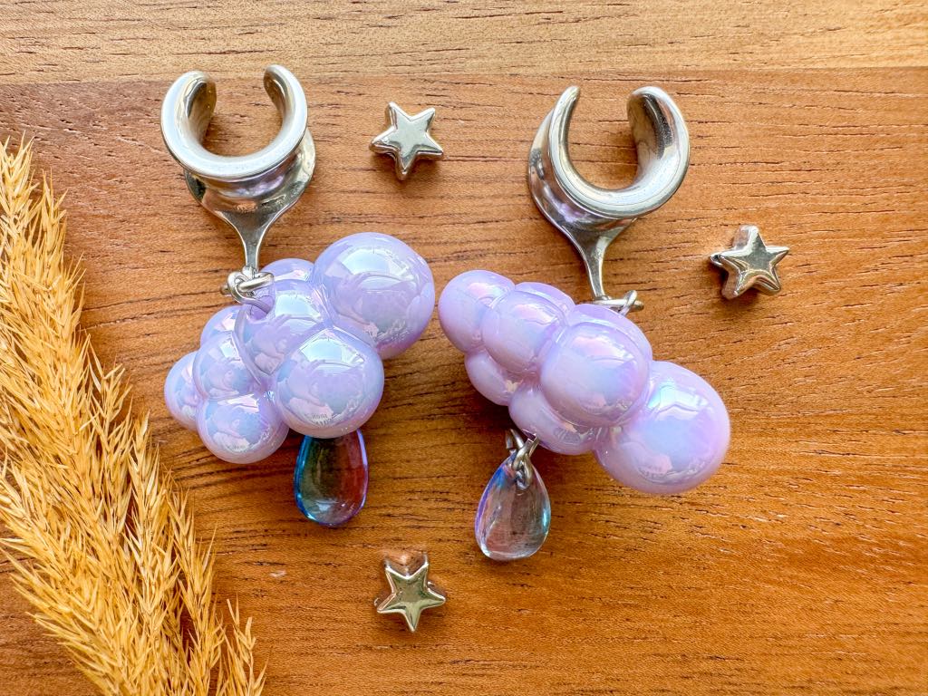Light Purple & Silver Iridescent Rainclouds Plug Earrings