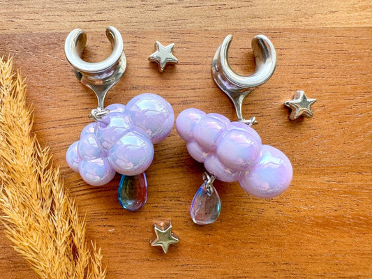 Light Purple & Silver Iridescent Rainclouds Plug Earrings