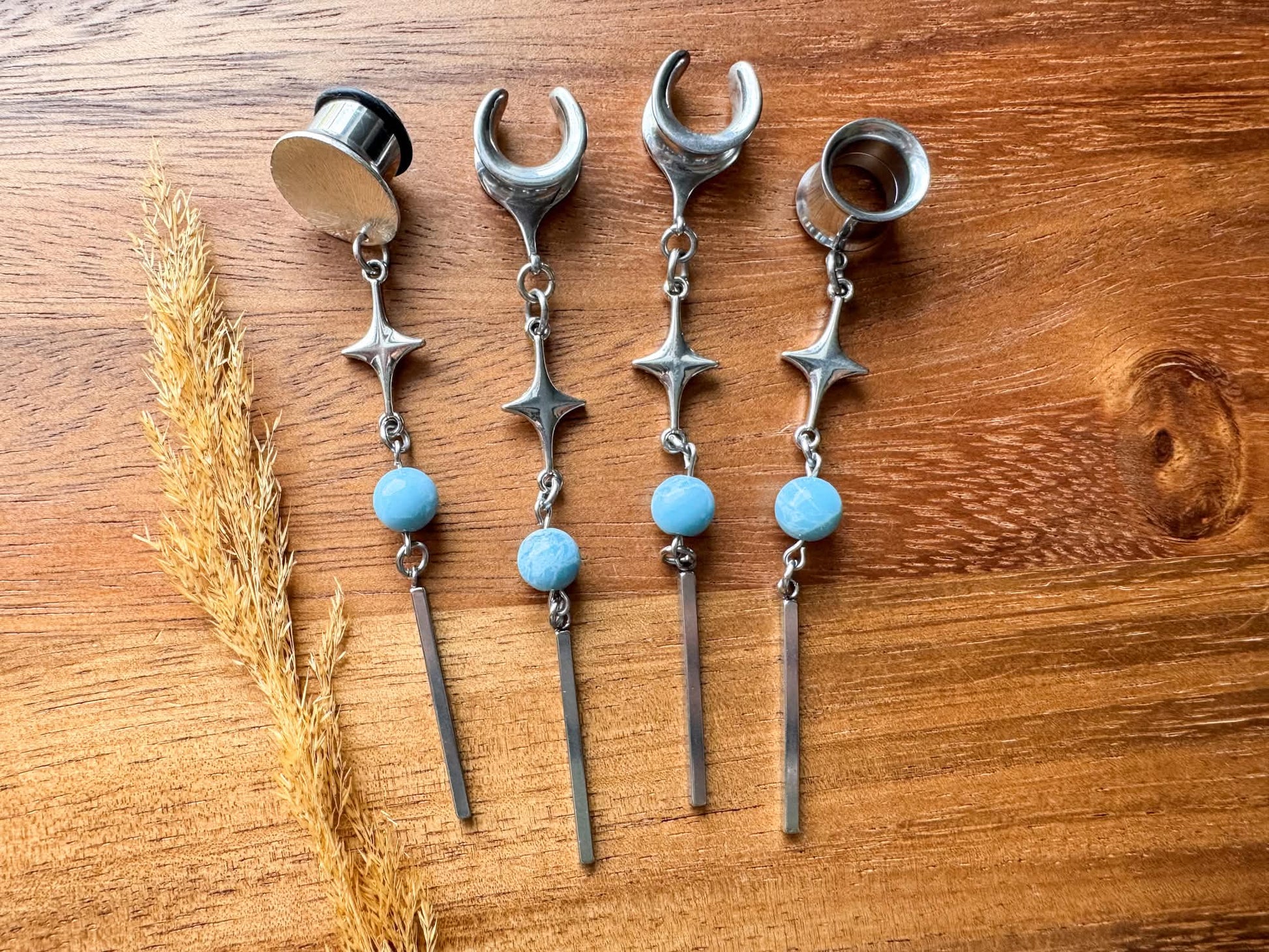 Long Celestial Larimar Dangles Plug Earrings