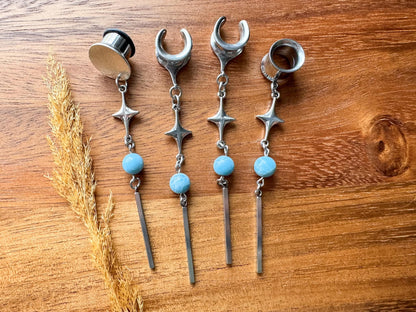Long Celestial Larimar Dangles Plug Earrings