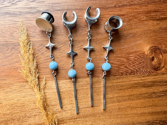 Long Celestial Larimar Dangles Plug Earrings