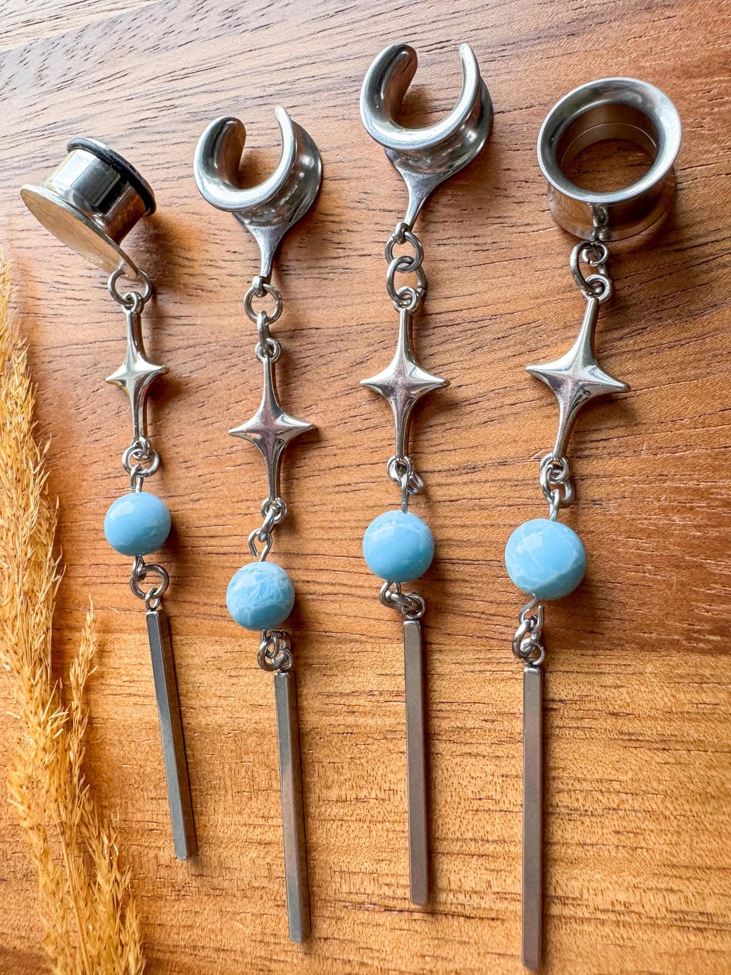 Long Celestial Larimar Dangles Plug Earrings