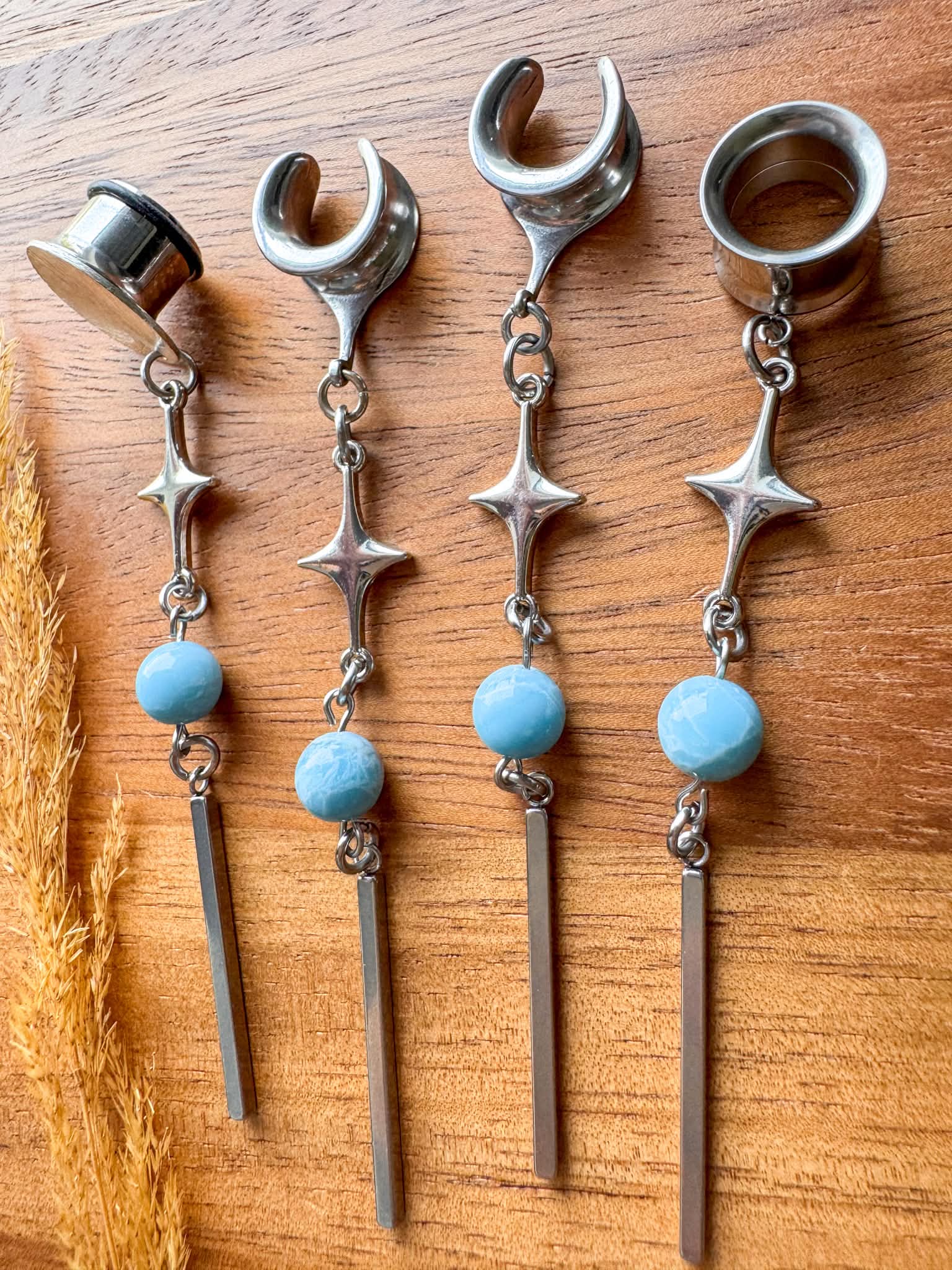 Long Celestial Larimar Dangles Plug Earrings