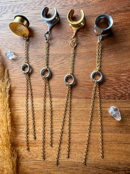 Long Mixed Metal Chains Plug Earrings