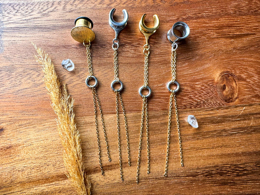 Long Mixed Metal Chains Plug Earrings