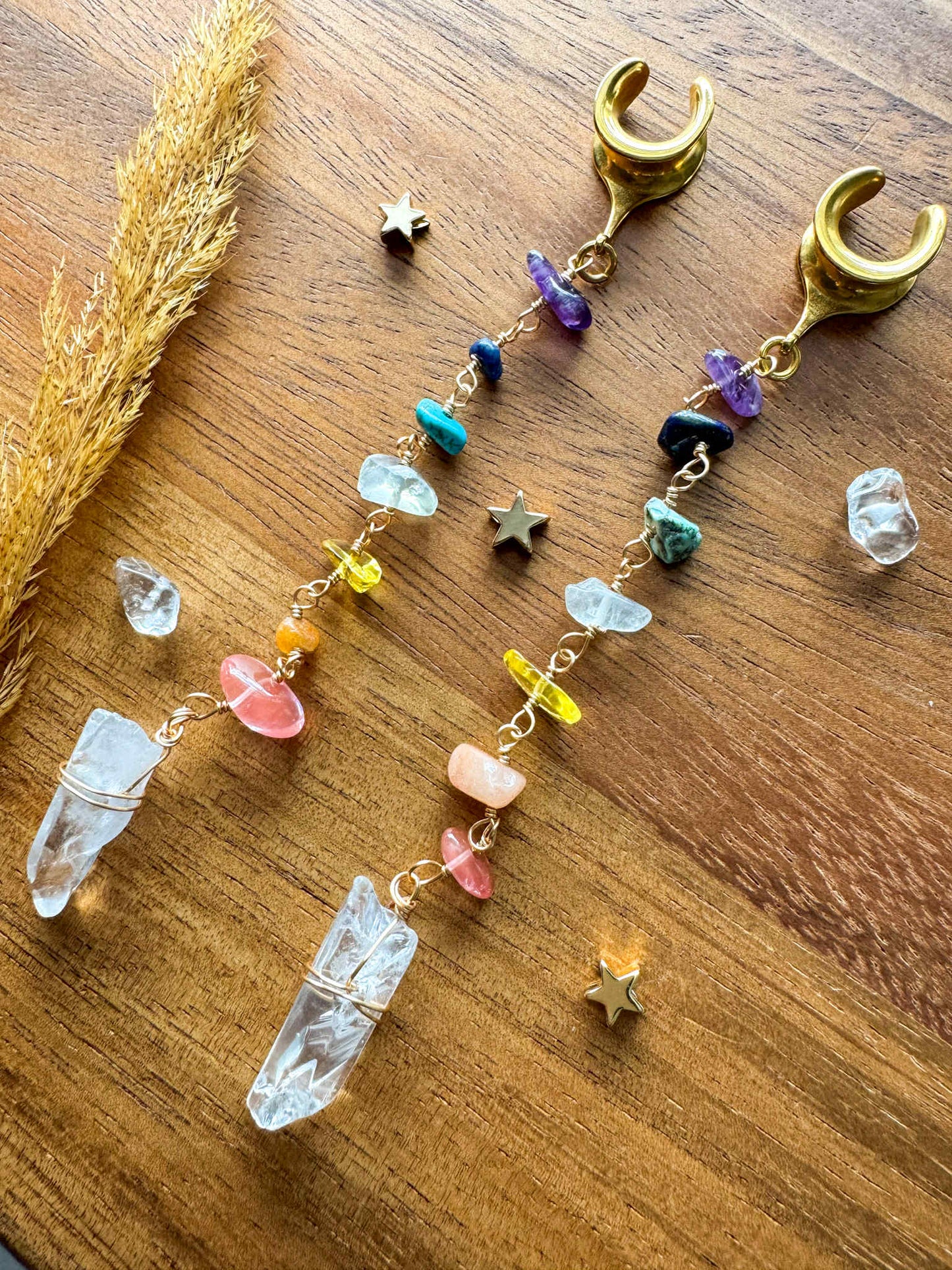 Long Rainbow Crystal Dangles Plug Earrings
