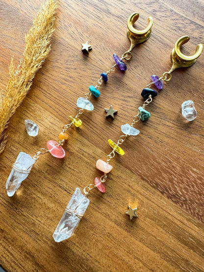 Long Rainbow Crystal Dangles Plug Earrings