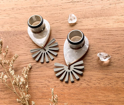 Marble Acetate With Silver Sunburst Earrings