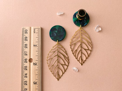 Green Disc With Gold Leaf Dangle