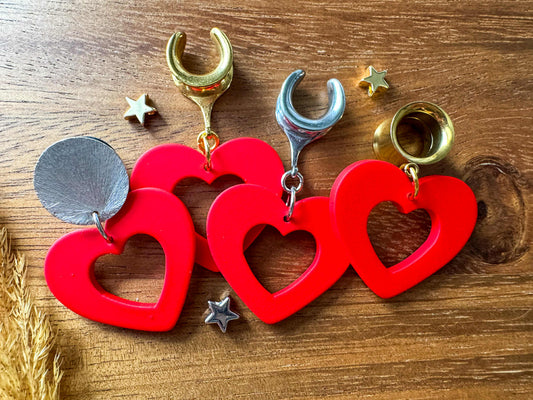 Matte Red Hearts Plug Earrings
