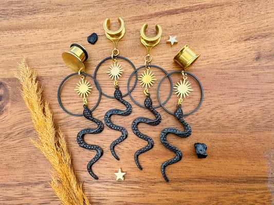 Midnight Serpent Gold Sun Hoops