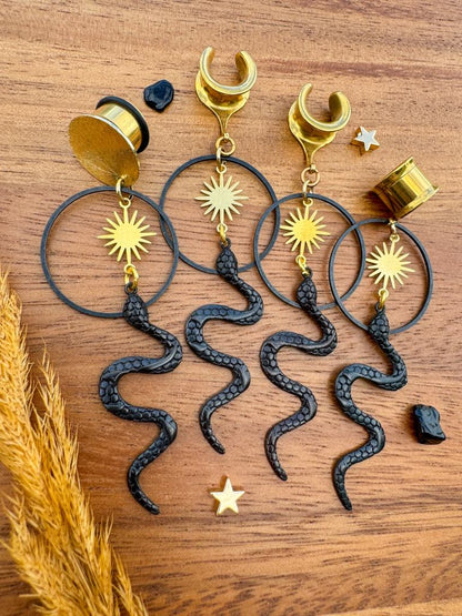 Midnight Serpent Gold Sun Hoops