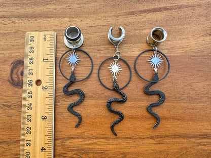 Midnight Serpent Silver Sun Hoops