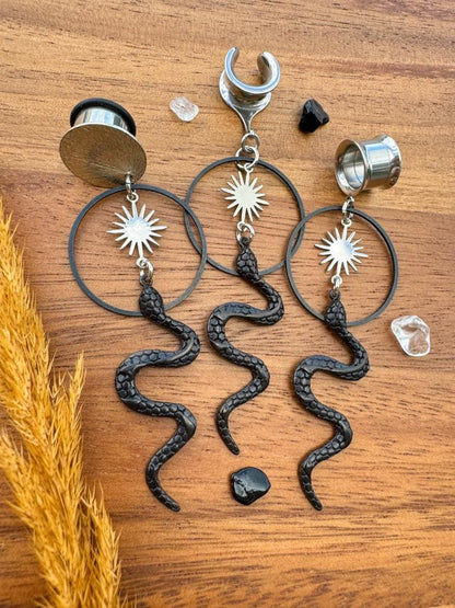 Midnight Serpent Silver Sun Hoops