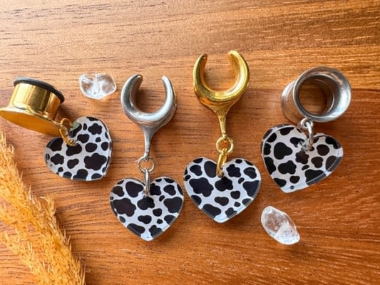 Mini Acrylic Cow Printed Hearts Plug Earrings