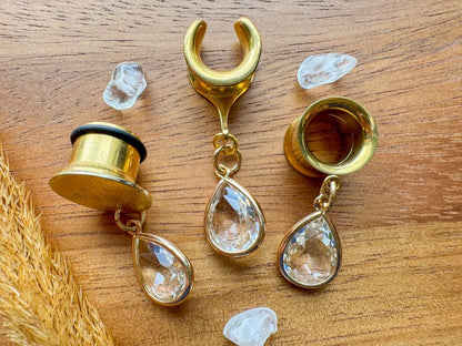 Mini Gold Glass Drops Plug Earrings