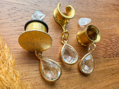 Mini Gold Glass Drops Plug Earrings