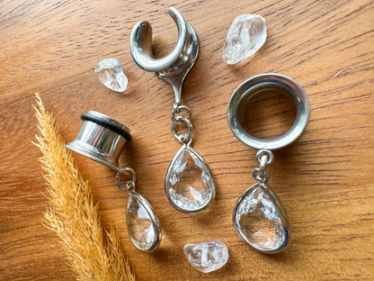 Mini Silver Glass Drops Plug Earrings
