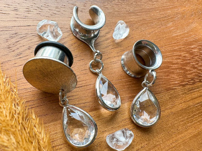 Mini Silver Glass Drops Plug Earrings