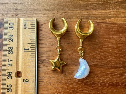 Mismatch Pearl Moon & Star Dangles