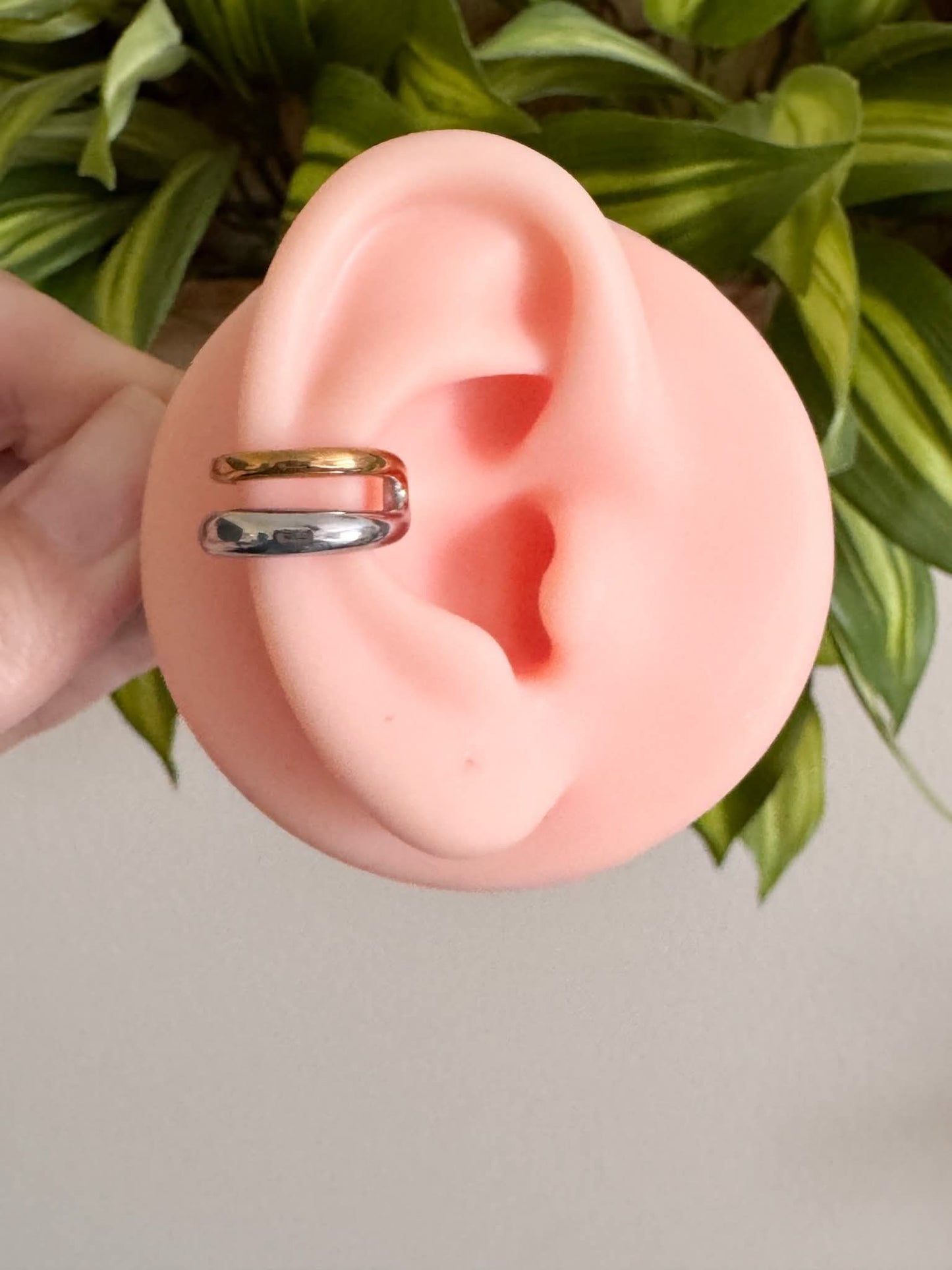 Mixed Metal Double Ring Ear Cuff