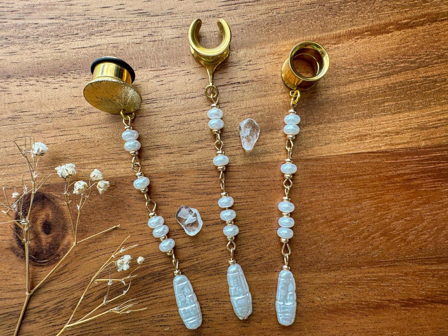 Mixed Pearl Strands Plug Earrings