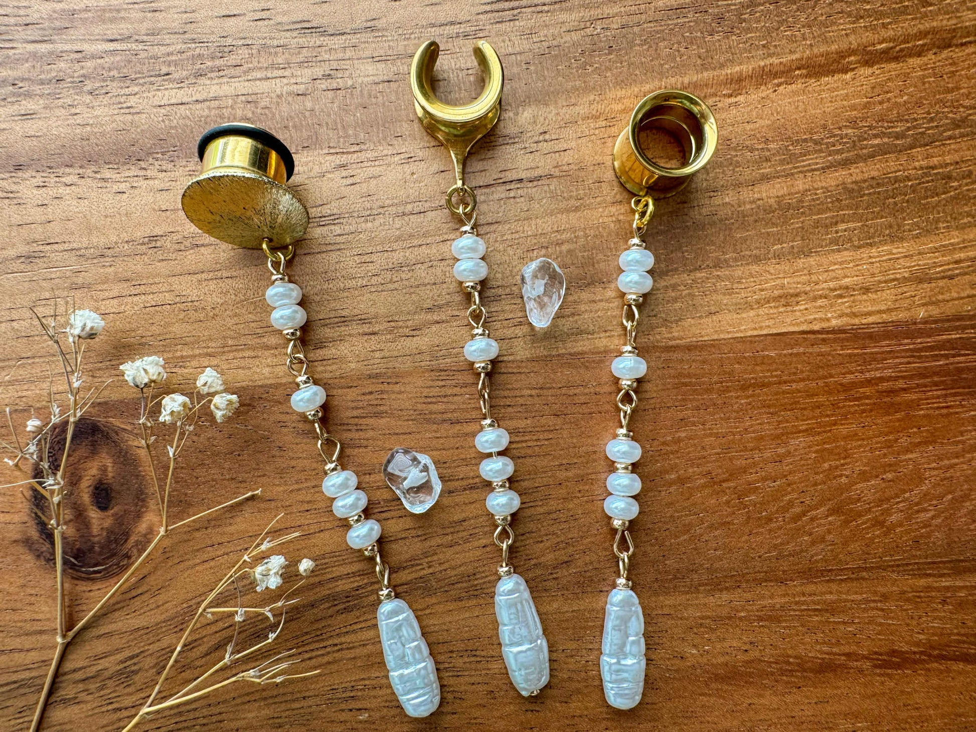 Mixed Pearl Strands Plug Earrings