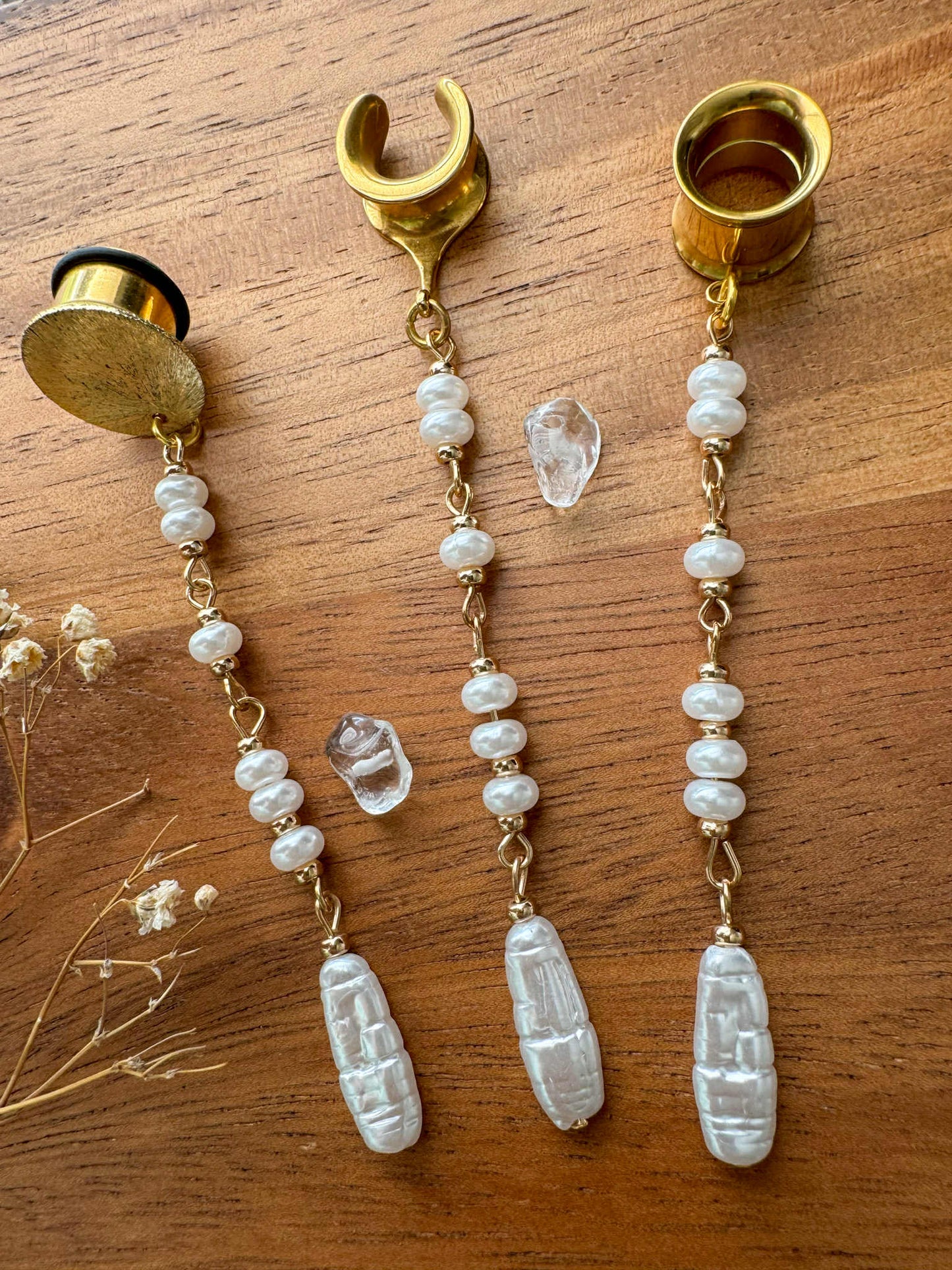 Mixed Pearl Strands Plug Earrings