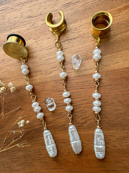 Mixed Pearl Strands Plug Earrings