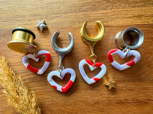 Multicolor Polymer Clay Hearts Plug Earrings