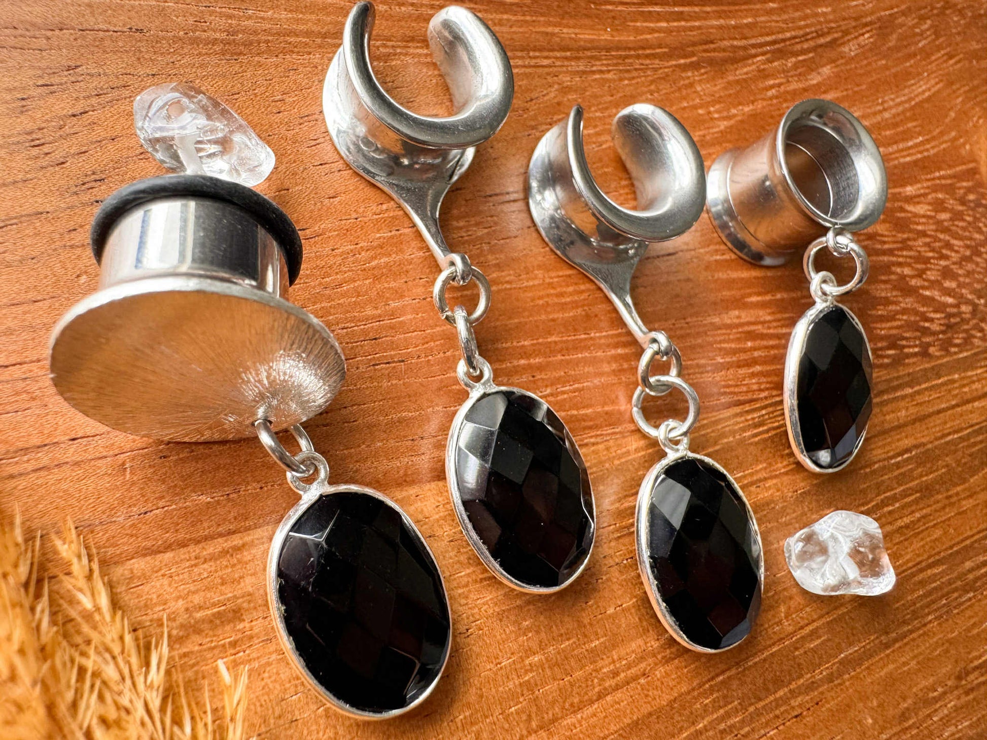 Natural Black Onyx Gem Drops Plug Earrings