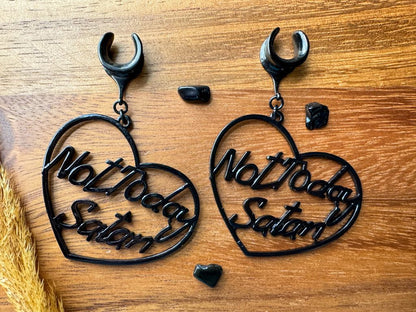 "Not Today Satan" Hearts Plug Earrings