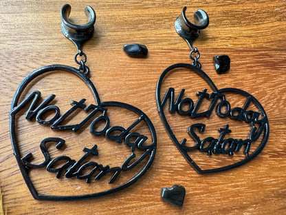 "Not Today Satan" Hearts Plug Earrings