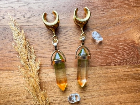 Ombre Faux Crystal Dangles Plug Earrings