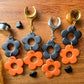 Orange & Black Daisies Plug Earrings