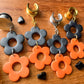 Orange & Black Daisies Plug Earrings